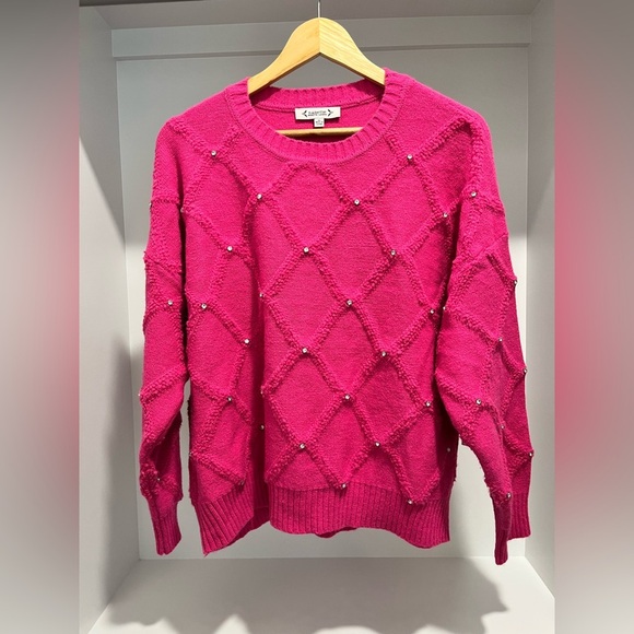 Nanette Nanette Lepore Pink Diamond Knit Crystal Sweater size XL NEW oversized - Picture 1 of 9